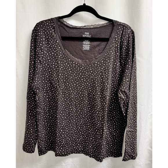 Pink Republic Ribbed Long Sleeve T-Shirt Junior's Plus Size 2X Plum Ditsy - Picture 2 of 8